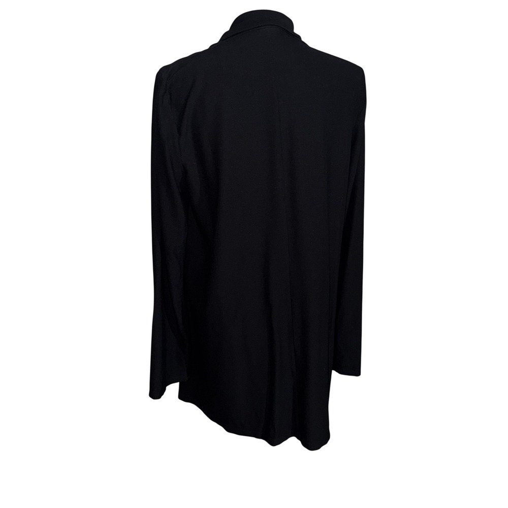 Eileen Fisher Long Line Black Jersey Knit Cardigan L Open Front Pockets Basic - Picture 3 of 10